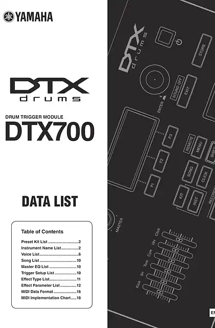 yamaha雅马哈DTX700 Data List